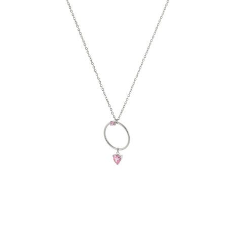 Colier cu pandantiv inima din otel inoxidabil si cristal zirconia roz Happy Hearts, 01J03-00025, Oxette Romania