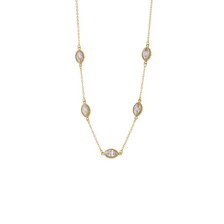 Colier mediu placat aur 18k si elemente cu cristal zirconia Happy Hearts, 01J27-00001, Oxette Romania