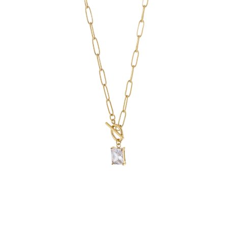 Colier cu pandantiv placat cu aur de 18K si zirconia Mini, 01J27-00008, Oxette Romania