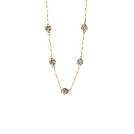 Colier scurt placat aur 18k si elemente cu cristal zirconia Happy Hearts, 01J27-00017, Oxette Romania