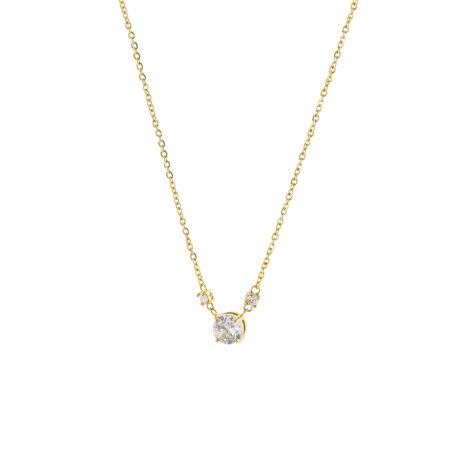 Colier otel inoxidabil placat cu aur 18K si cristale zirconia incolore Happy hearts, 01J27-00032, Oxette Romania