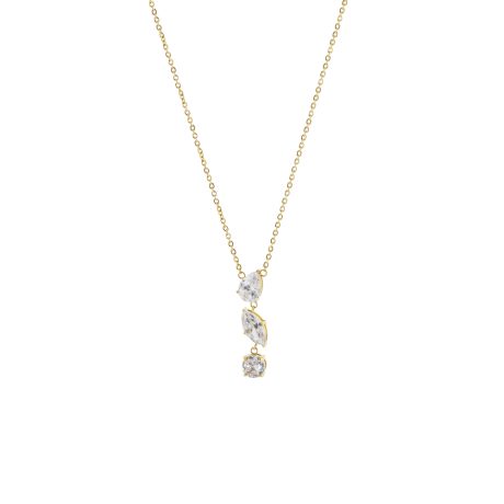 Colier otel inoxidabil placat cu aur 18K cu cristale zirconia incolore Happy hearts, 01J27-00033, Oxette Romania