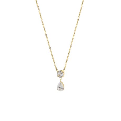 Colier otel inoxidabil placat cu aur 18K si cristale zirconia incolore Happy hearts, 01J27-00034, Oxette Romania