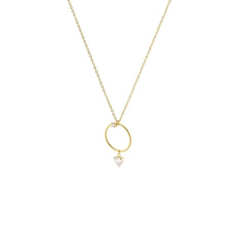 Colier cu pandantiv placat cu aur 18k si cristal zirconia incolor Happy Hearts, 01J27-00038, Oxette Romania