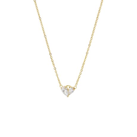 Colier cu pandantiv inima placat cu aur 18k si cristal zirconia incolor Happy Hearts, 01J27-00039, Oxette Romania