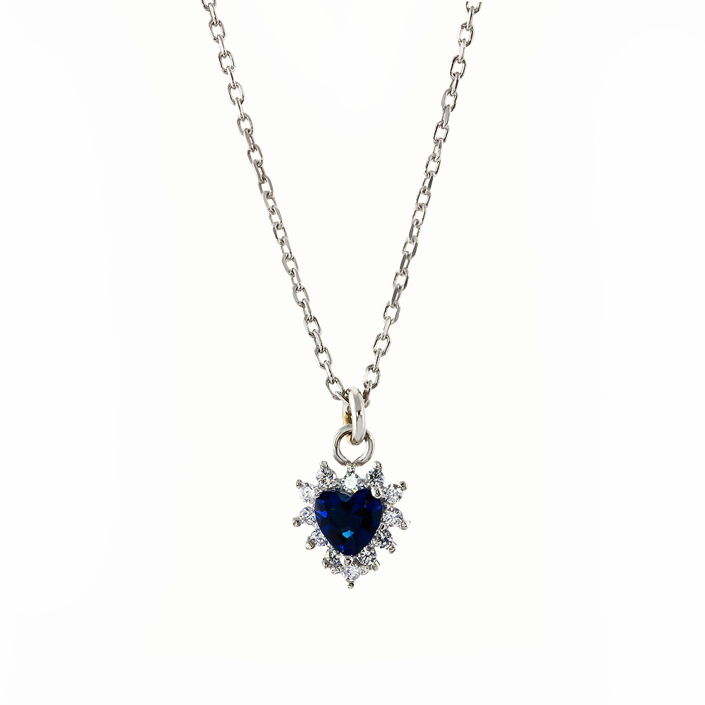 Colier din argint placat cu rodiu decorat cu piatra cubic zirconia albastra sub forma de inima Belle de Jour, 01L01-03458-1, Oxette Romania