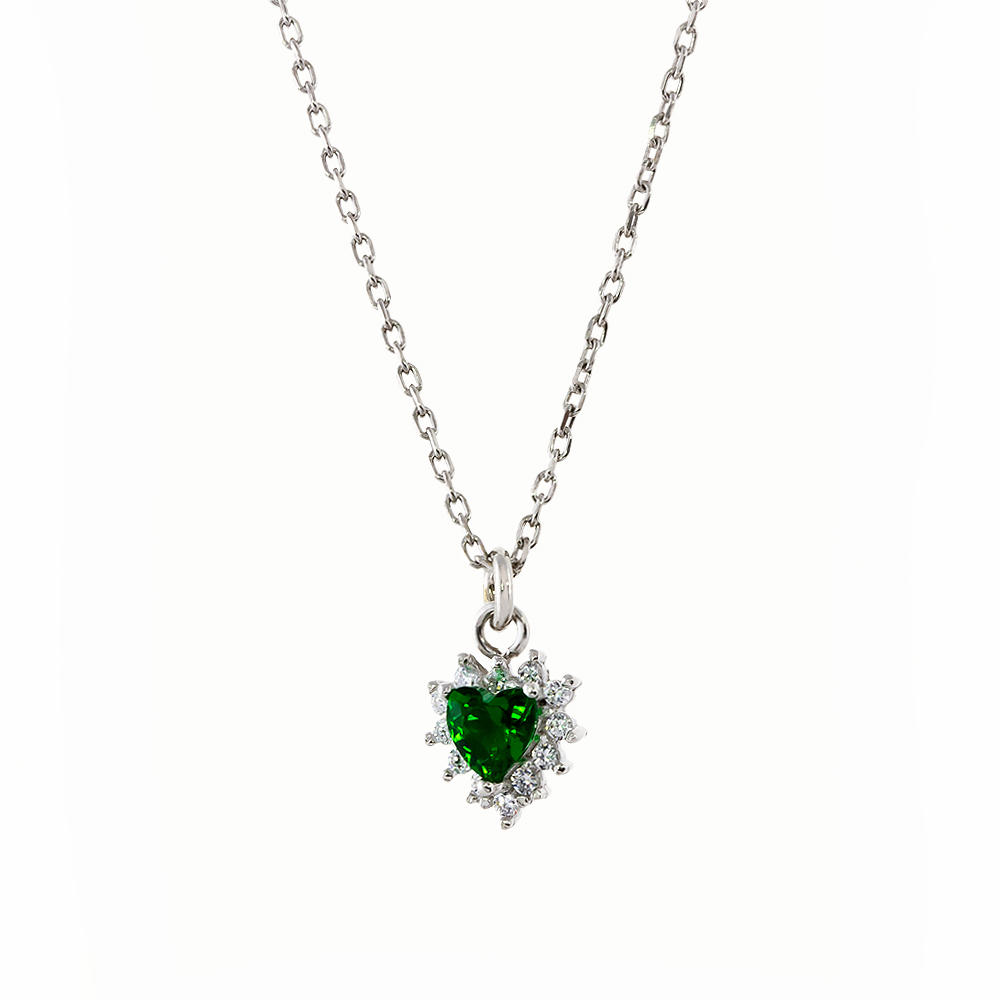 Colier din argint placat cu rodiu decorat cu pandantiv inima si cubic zirconia verde Belle de Jour, 01L01-03461, Oxette Romania