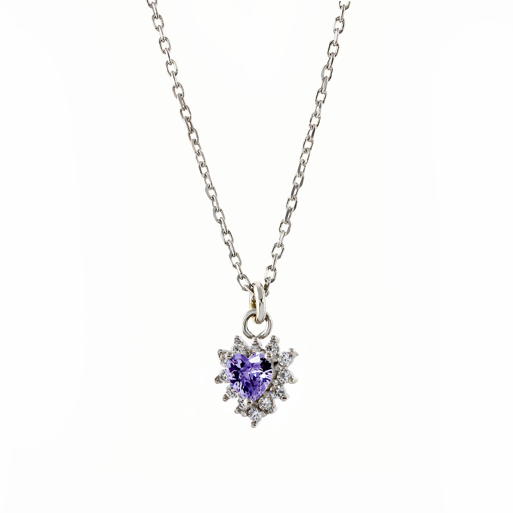 Colier din argint placat cu rodiu decorat cu piatra cubic zirconia mov sub forma de inima Belle de Jour, 01L01-03497, Oxette Romania