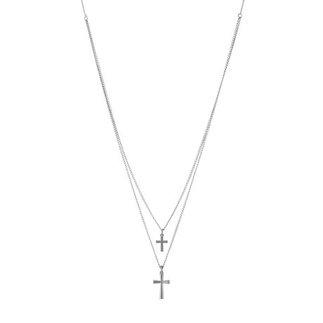 Colier argint dublu cu cruci si pietre zirconia Deco, 01L01-03527-1, Oxette Romania