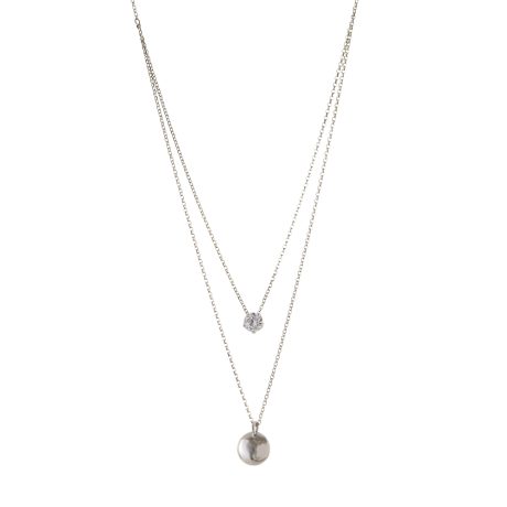Colier dublu argint cu pandantiv sfera si piatra zirconia incolora Lovely, 01L01-03568, Oxette Romania