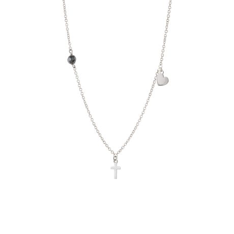 Colier argint cu pandantiv cruce si hematit negru Lovely, 01L01-03569, Oxette Romania