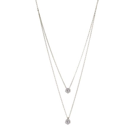Colier dublu placat cu rodiu si 2 pandantive cu ziconia Lovely, 01L01-03581, Oxette Romania