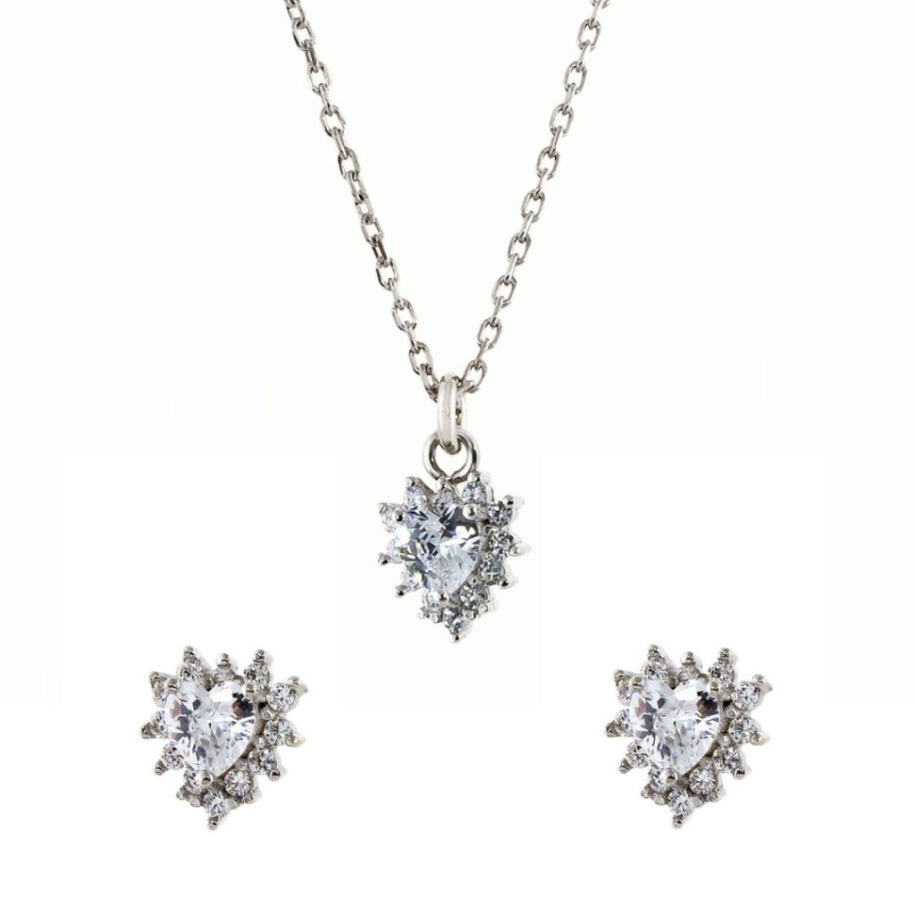 Set colier si cercei din argint placat cu rodiu si pietre cubic zirconia incolore Belle de Jour, 01L01-34604413, Oxette Romania