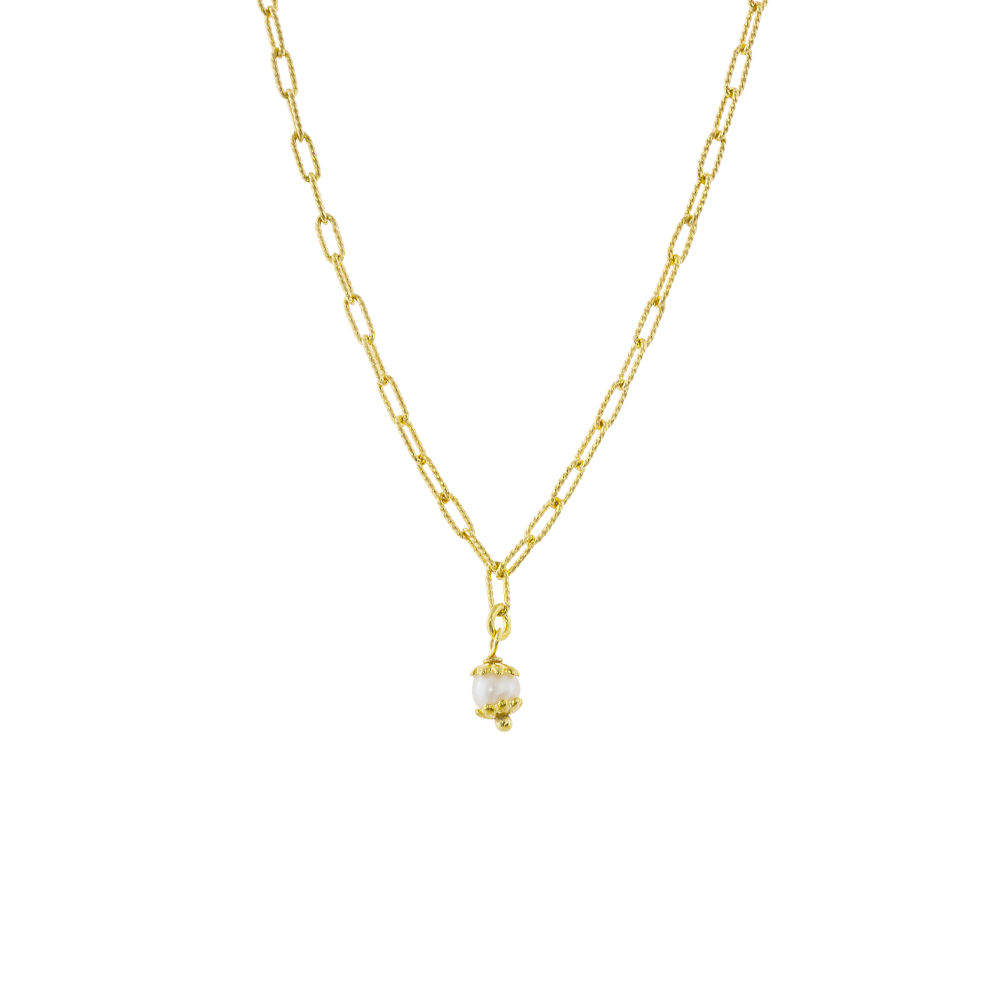 Colier argint la gaza gatului  placat cu aur galben de 18 K si perla de cultura Chains, 01L05-01607, Oxette Romania