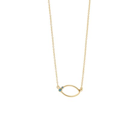 Colier argint placat cu aur de 18K cu pandantiv oval si cubic zirconia turcoaz Basic, 01L05-01660, Oxette Romania