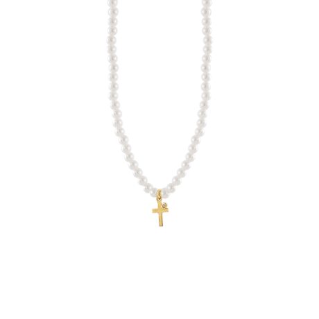 Colier argint placat cu aur de 18K cu perle de cultura si cruce La Dolce Vita, 01L05-01662, Oxette Romania