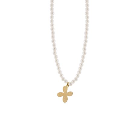 Colier argint placat cu aur de 18K cu floare si perle de cultura La Dolce Vita, 01L05-01688, Oxette Romania