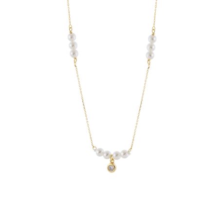 Colier scurt argint placat cu aur de 18K cu perle si cubic zirconia Lovely, 01L05-01702, Oxette Romania