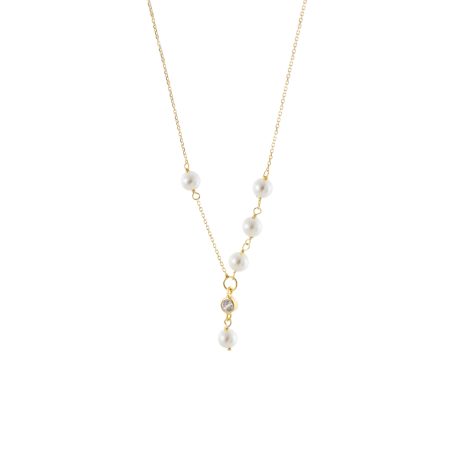 Colier scurt argint placat cu aur de 18K cu piatra zirconia si perle Lovely, 01L05-01703, Oxette Romania