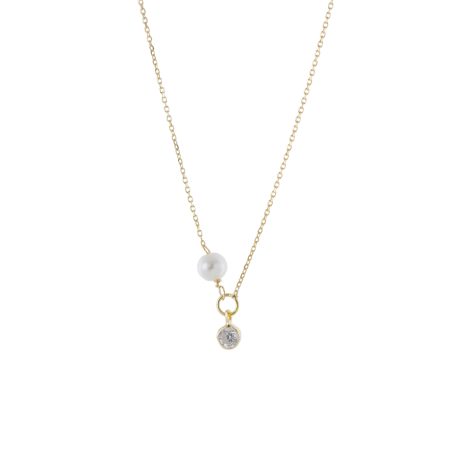 Colier scurt argint placat cu aur de 18K cu piatra cubic zirconia si perle Lovely, 01L05-01704, Oxette Romania