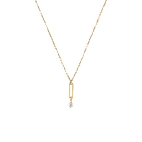 Colier scurt argint placat cu aur de 18K cu pandantiv dreptunghi si perla de cultura Lovely, 01L05-01705, Oxette Romania