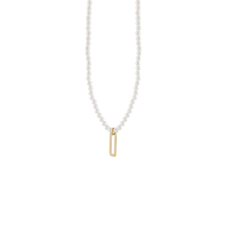 Colier scurt argint placat cu aur de 18K cu perle si pandantiv dreptunghi Lovely, 01L05-01706, Oxette Romania