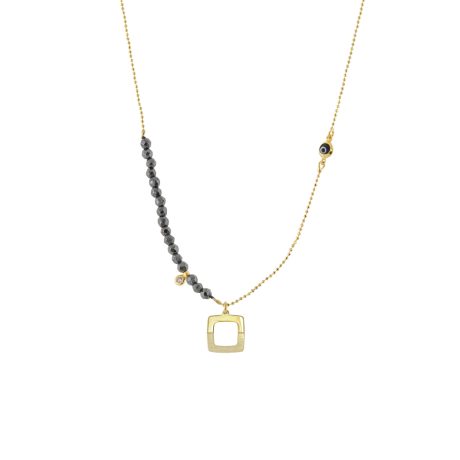 Colier argint placat cu aur 18K cu pandantiv si hematite gri Lovely, 01L05-01710, Oxette Romania