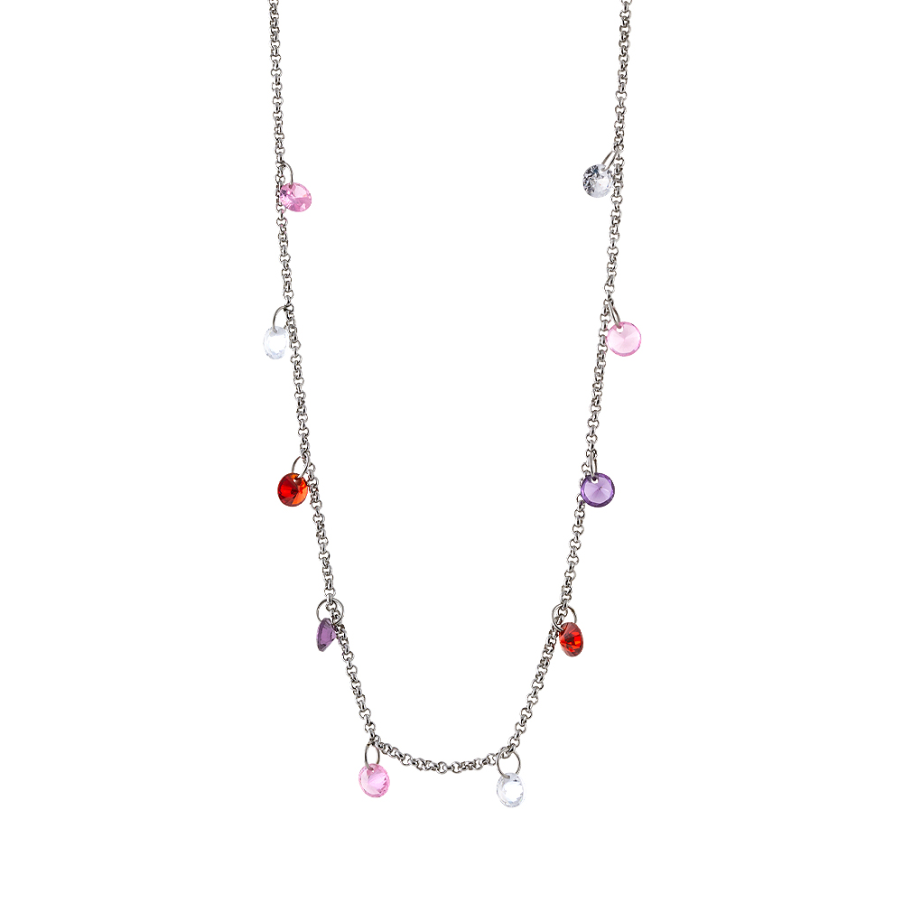 Colier placat cu rodiu si decorat din loc in loc cu pietre cubic zirconia multicolore Dazzling, 01L15-01300, Oxette Romania