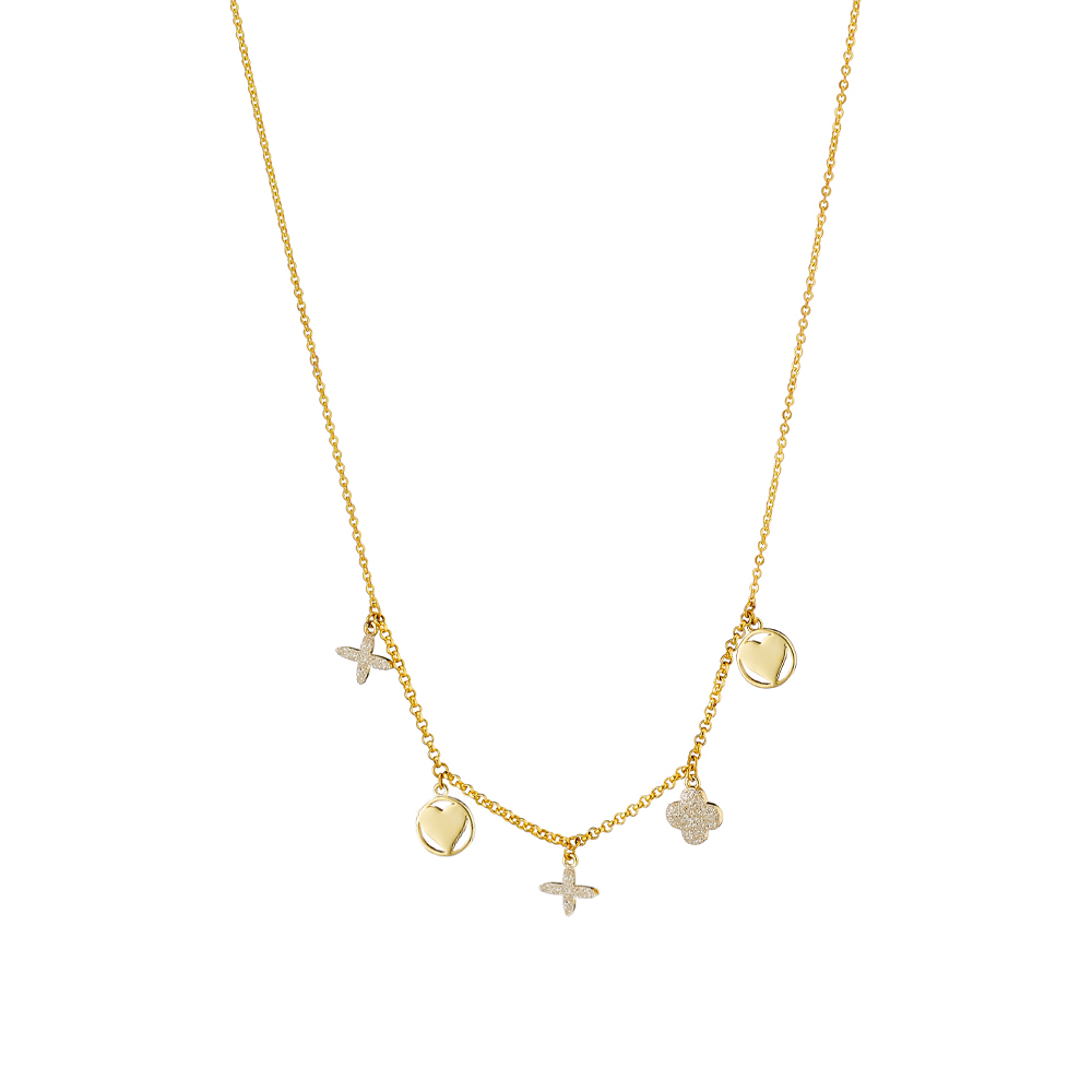 Colier scurt placat cu aur galben de 18 K decorat cu elemente diverse si glitter Princess, 01L15-01505, Oxette Romania