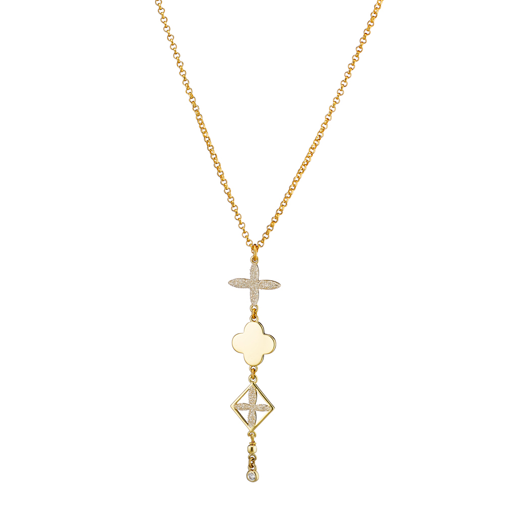 Colier placat cu aur galben de 18 K decorat cu trei elemente diverse si glitter Princess, 01L15-01507, Oxette Romania