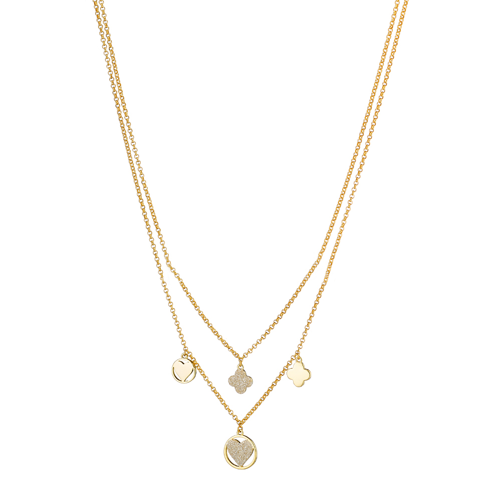 Colier dublu placat cu aur galben de 18 K decorat cu elemente diverse si glitter Princess, 01L15-01573, Oxette Romania