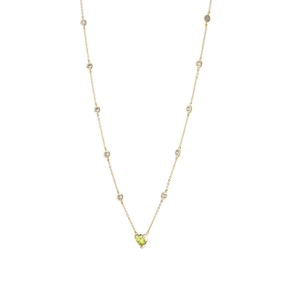 Colier scurt placat cu aur galben de 18 K decorat cu piatra cubic zirconia lime sub forma de inma Happy Hearts, 01L15-01597, Oxette Romania