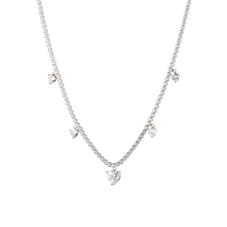 Colier la baza gatului placat cu rodiu pandantive inima si cristale zirconia Happy Hearts, 01L15-01684, Oxette Romania
