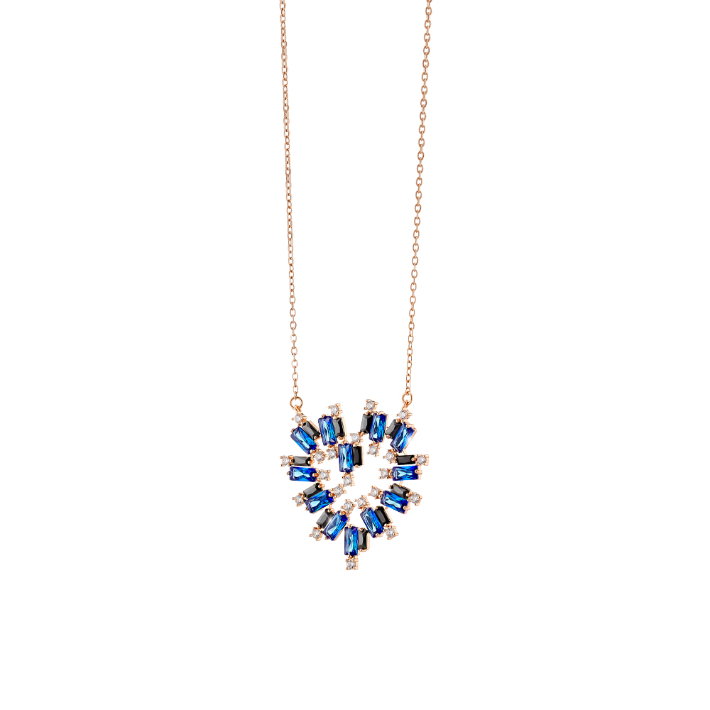 Colier placat cu aur roz de 18 K decorat cu inima si pietre cubic zirconia multicolore Look at Me, 01L15-01712, Oxette Romania