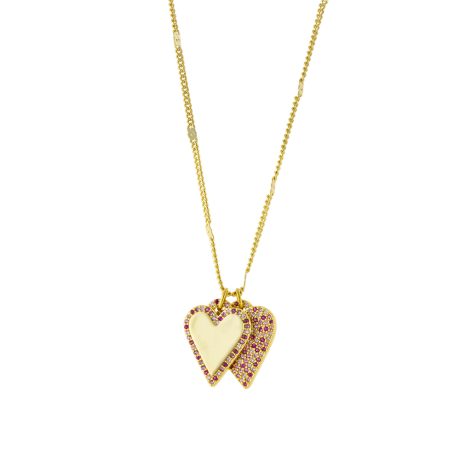 Colier cu pandantiv placat cu aur galben de 18 K cu 2 inimi si cristale zirconia multicolore Amulet, 01L15-01720, Oxette Romania