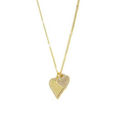 Colier cu pandantiv placat cu aur galben de 18 K cu inima si cristale zirconia Amulet, 01L15-01721, Oxette Romania