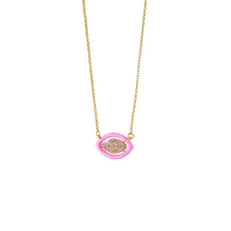 Colier cu pandantiv placat cu aur galben de 18 K si email roz Beauty, 01L15-01805, Oxette Romania