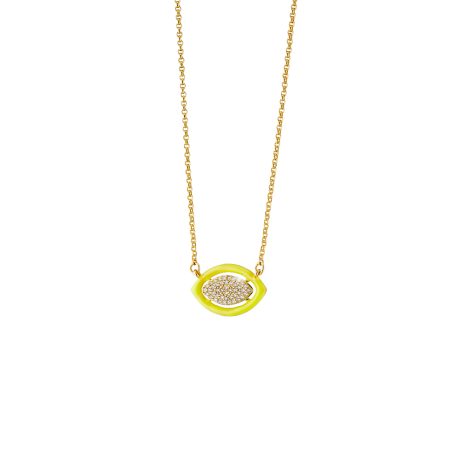 Colier cu pandantiv placat cu aur galben de 18 K si email lime Beauty, 01L15-01806, Oxette Romania