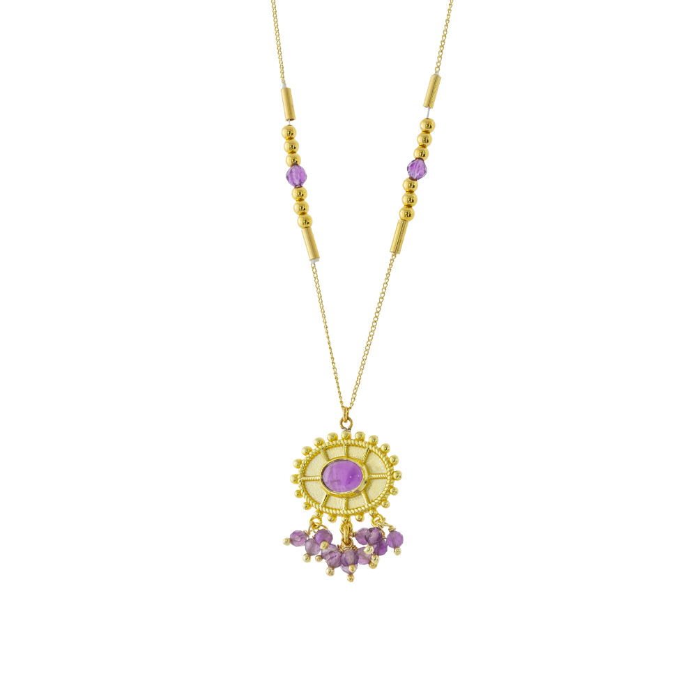 Colier cu pandantiv placat cu aur galben de 18 K si cristale zirconia Paris Bis, 01L15-01846, Oxette Romania