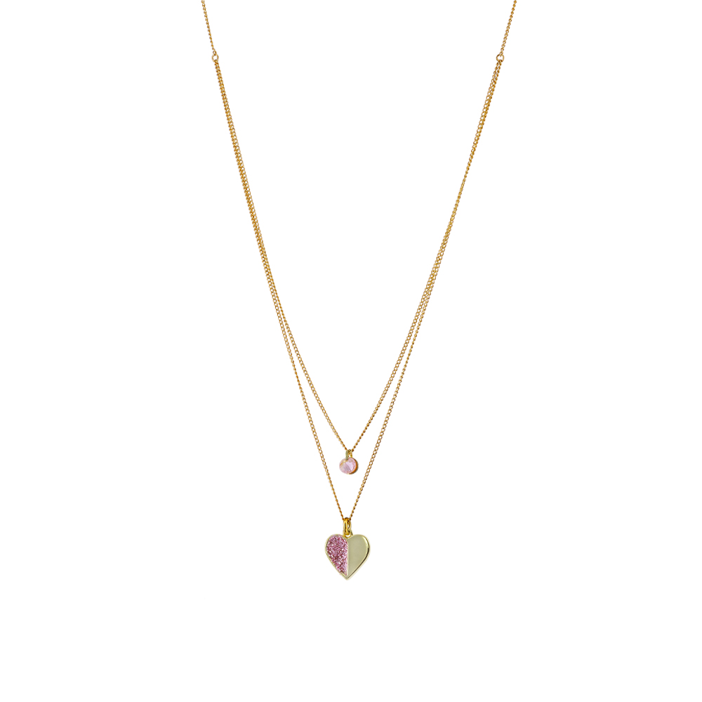 Colier cu pandantiv placat cu aur galben de 18 K si glitter roz Princess, 01L15-01858, Oxette Romania