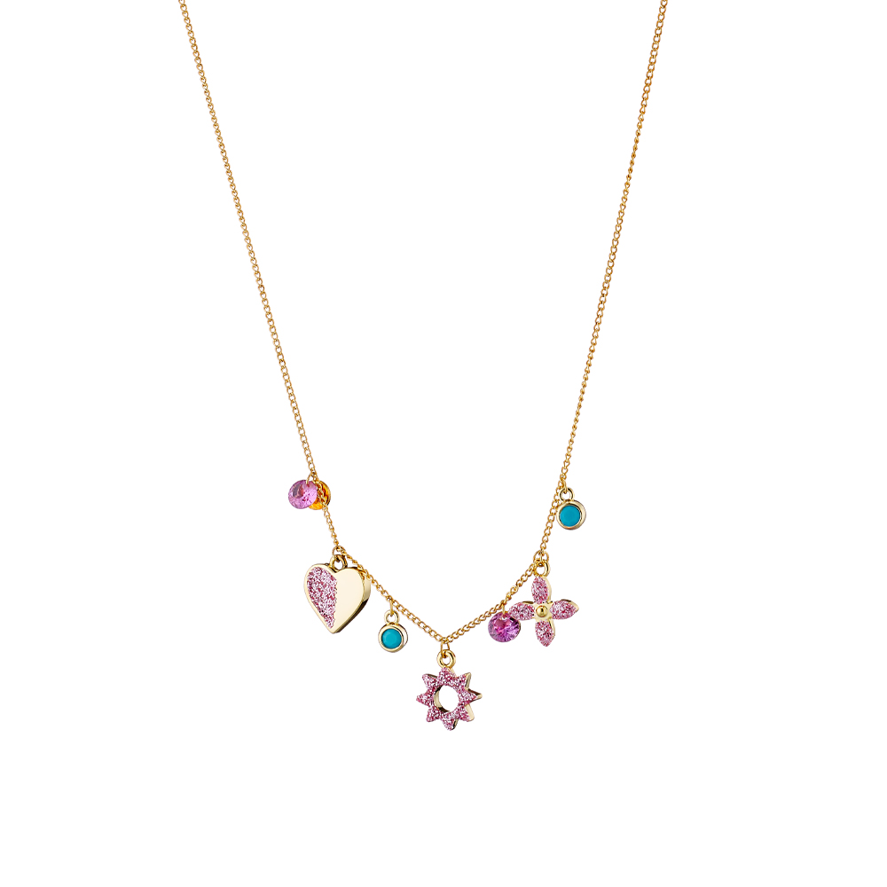 Colier placat cu aur galben de 18 K decorat cu elemente diverse si glitter roz Princess, 01L15-01860, Oxette Romania