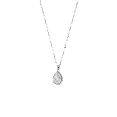 Colier placat cu rodiu decorat cu piatra cubic zirconia incolora sub forma de lacrima Festive, 01L15-01887, Oxette Romania