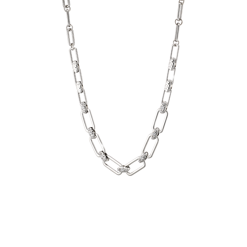 Colier cu zale placat cu rodiu si pietre zirconia Links, 01L15-01923-1, Oxette Romania