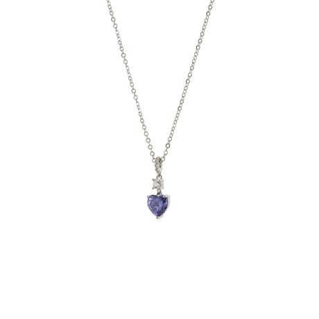 Colier placat cu rodiu cu pandantiv inima albastru si pietre cubic zirconia incolore Happy Hearts, 01L15-01948, Oxette Romania