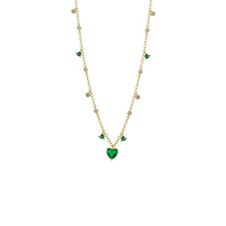 Colier placat cu aur de 18K cu pandantive inima verzi si cubic zirconia Happy Hearts, 01L15-01951, Oxette Romania