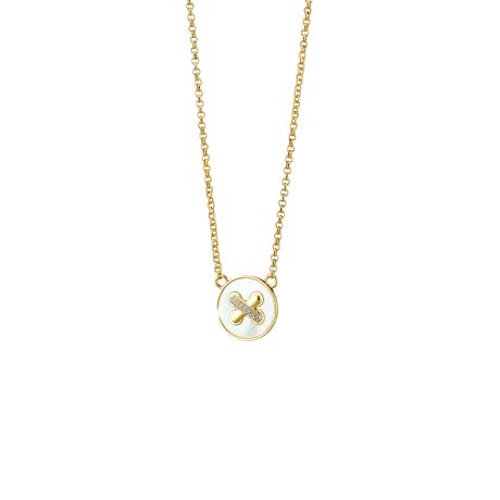 Colier scurt placat cu aur de 18K cu pandantiv si sidef Desmos, 01L15-02044, Oxette Romania