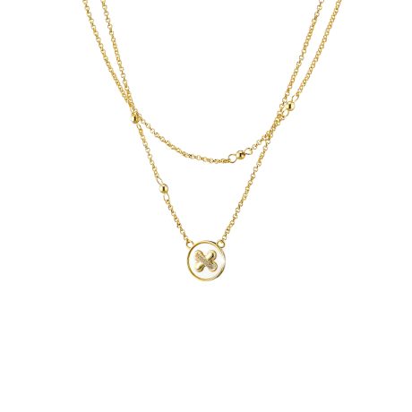 Colier dublu placat cu aur de 18K cu pandantiv si sidef Desmos, 01L15-02046, Oxette Romania
