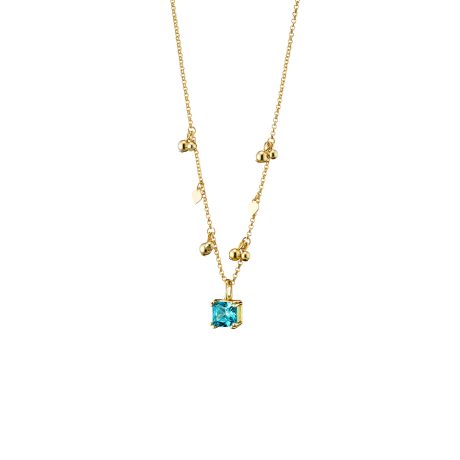 Colier placat cu aur de 18K cu pandantive si piatra cubic zirconia albastra Starstruck, 01L15-02050, Oxette Romania