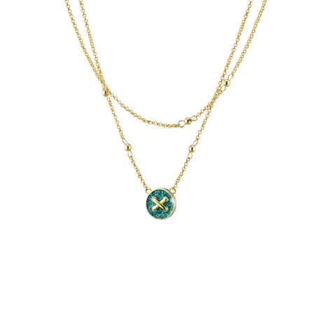 Colier dublu placat cu aur de 18K cu pandantiv si glitter albastru Starstruck, 01L15-02062, Oxette Romania