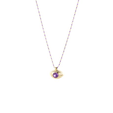 Colier tip rosariu cu email mov si pandantiv ochisor placat cu aur de 18K Charming, 01L15-02067NEW, Oxette Romania